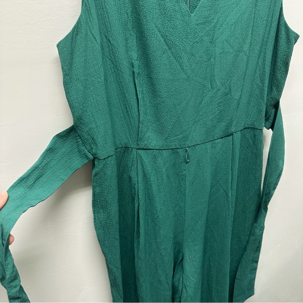 Calvin Klein Sleeveless Wide Leg Jumpsuit | Green, V-Neck, Tie belt, Crepe Sz 14 - Picture 7 of 16